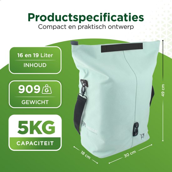 Ekostar® - Fietstas enkel - Shopper tas met rits - 16 liter - Mint van Ekostar — afbeelding 3