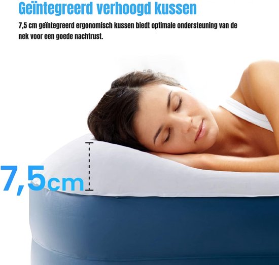 Zylo® Luchtbed met Ingebouwde Pomp - Luchtbed met Pomp - 1 Persoon - Extra Hoog - Geïntegreerd Kussen - 187x99x46cm - Wit van Zylo — afbeelding 3