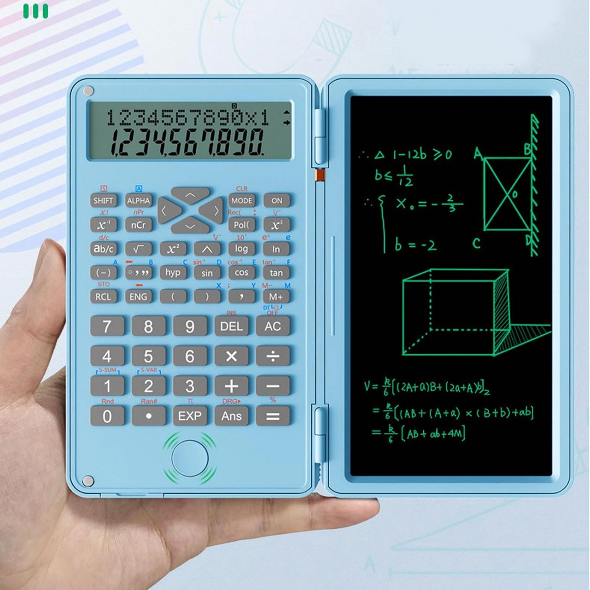 Wetenschappelijke Rekenmachine - Opvouwbare Calculator - Notities Maken - Uitwisbaar LCD Scherm - 6 Inch Display - Zwart