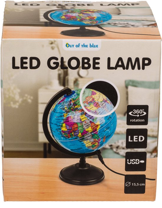 Wereldbol - led verlichting - 15.5 cm - Inclusief usb - Voor de woonkamer - Slaapkamer van Out of the Blue — afbeelding 3