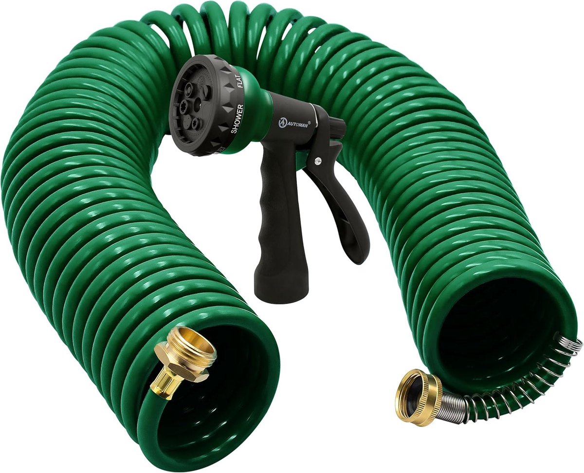 Krulslang - Tuinslang - Water Geven - Zelfoprolend - 15 meter - Groen