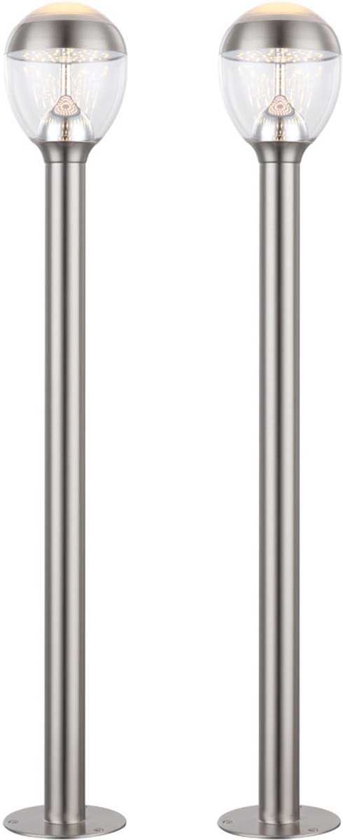 Buitenlamp vloerlamp tuin roestvrij staal buiten voetlicht, IP44, 1x LED 11W 750Lm warm wit, DxH 15x99 cm, set van 2