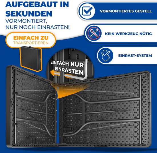 KESSER® Inklapbare Tafel 220x68x74cm Vouwtafel - Campingtafel Kunststof - Klaptafel Geschikt voor 8 Personen voor Tuin, Terras en Balkon inclusief Draaggreep - Antraciet van KESSER — afbeelding 5