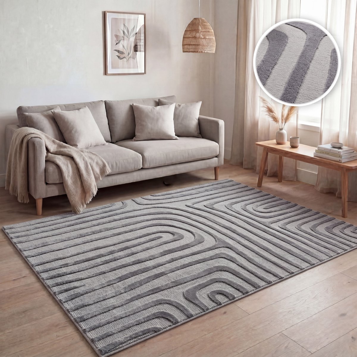 Paco Home Woonkamerkleed, moderne geometrische abstracte patronen, 3D-effect grijs 80x150 cm