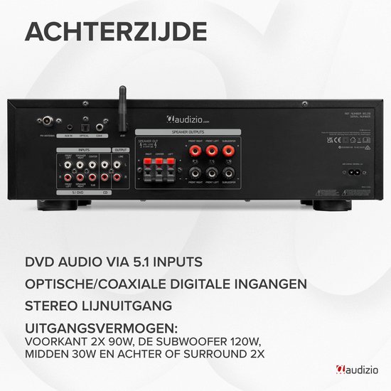 5.1 versterker - Audizio AV560EQ - Surround versterker met Bluetooth - Voor home cinema - 390W — afbeelding 4