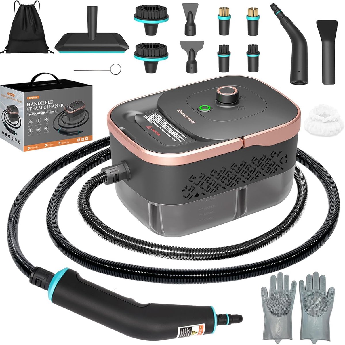 Handstoomreiniger - Draagbare stoomboot - Thuis schoonmaken - 15s snelle opwarming - 1250ml tank - Roségoud