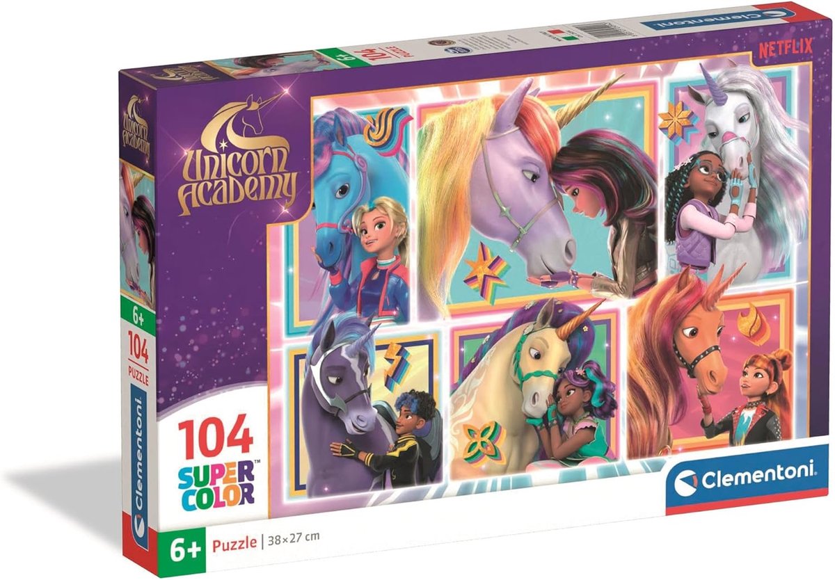 Kinderpuzzel Eenhoorn - Legpuzzel 104 stukjes - Kinderspel - Gemaakt in Italië - 38 x 27 cm - Multi