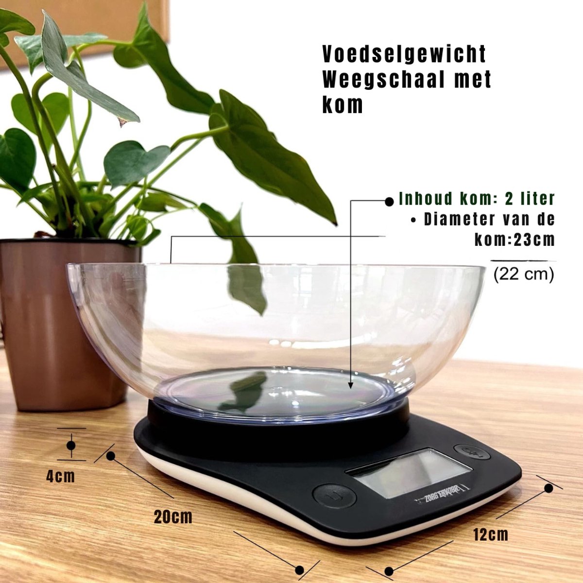 YOR® Keukenweegschaal digitaal met kom - Keukenweegschaal - Keukenweegschaal digitaal - Zilver - 24cm x 23cm x 9cm