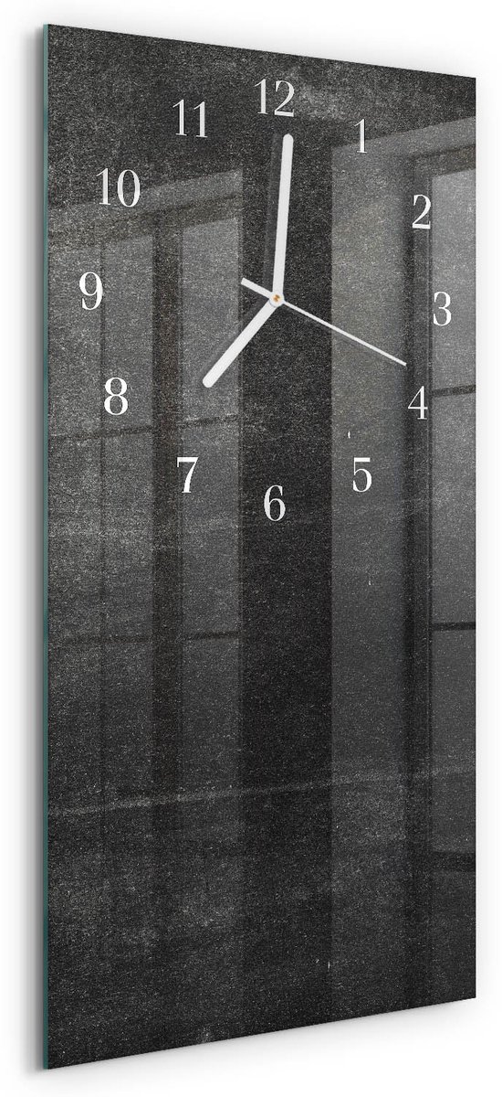 TULUP Wandklok - Grafiet Gekleurde Glazen Klok - 30x60 cm - Grijs Glazen Klok Met Print - Witte Handen - Rechthoekige Wandklok - Glazen Wandklok Design - Klok Glas Met Opdruk Grijs - Grafiet