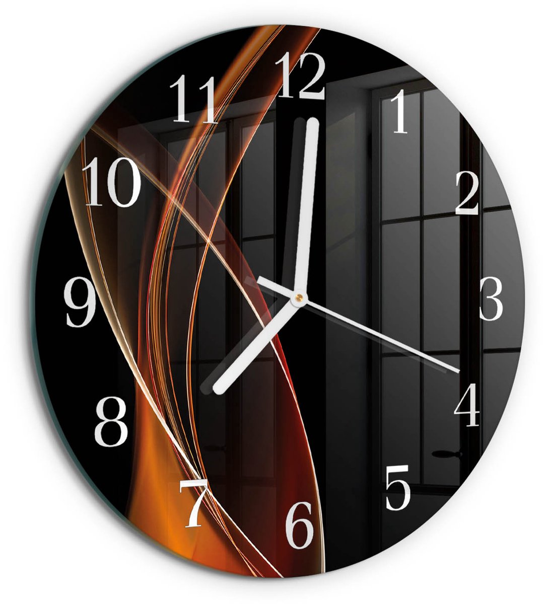TULUP Wandklok - Abstracte lijnen Moderne Glazen Wandklok - 30fi cm - Oranje Wandklok Glas Met Motief - Witte Handen - Ronde Wandklok - Wandklok Glas Decoratie - Gekleurde Glazen Klok Oranje - Abstracte lijnen
