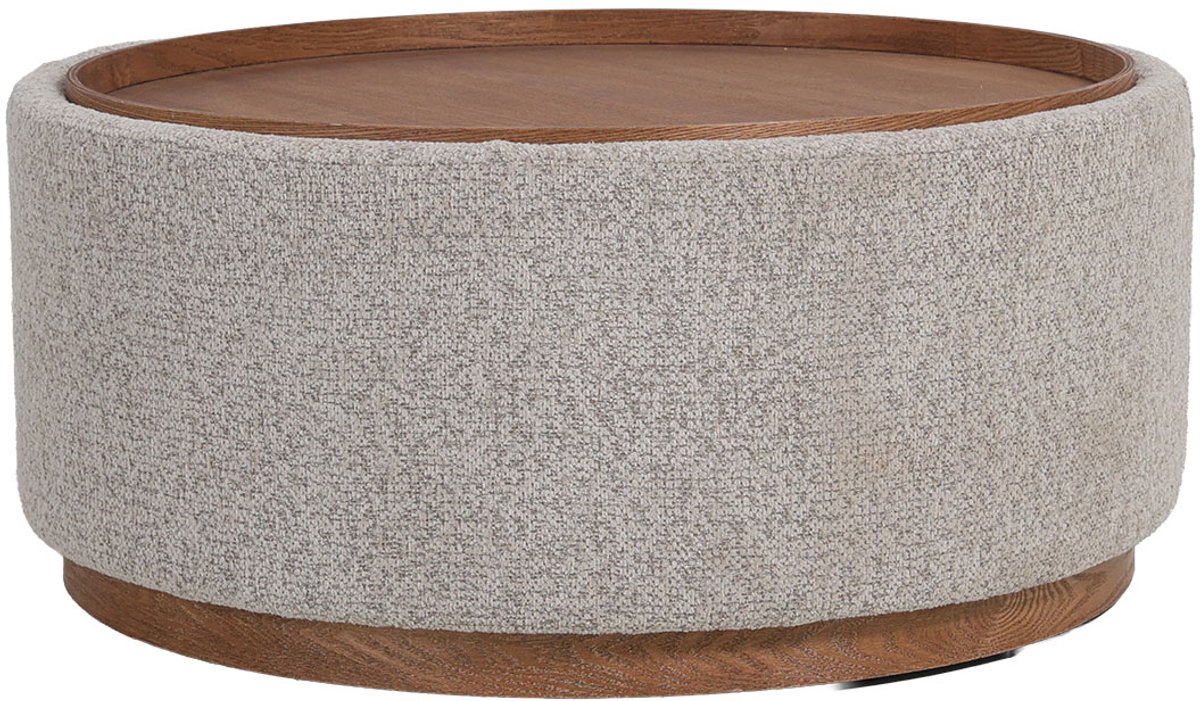 DÉJA Living Salontafel Marcia – Rond – Met Opbergruimte – Essen Fineer – 83x83x40 cm – Taupe/Walnoot
