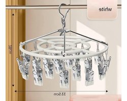 Droogrek voor Kleding met 24 Clips, Rotatable en Winddicht, Ideaal voor Sokken en Ondergoed, Wit