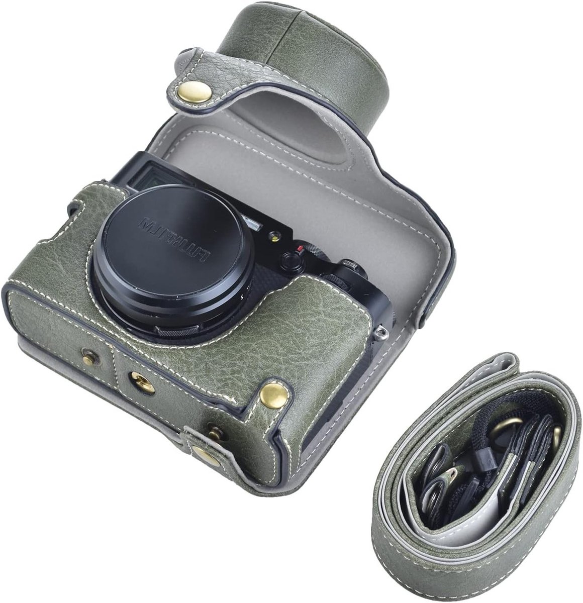 Vintage Leren Camera Case voor Fujifilm X100V, Beschermende Tas met Schouderriem en Grip, Groen, Perfect voor Fotografie en Reizen