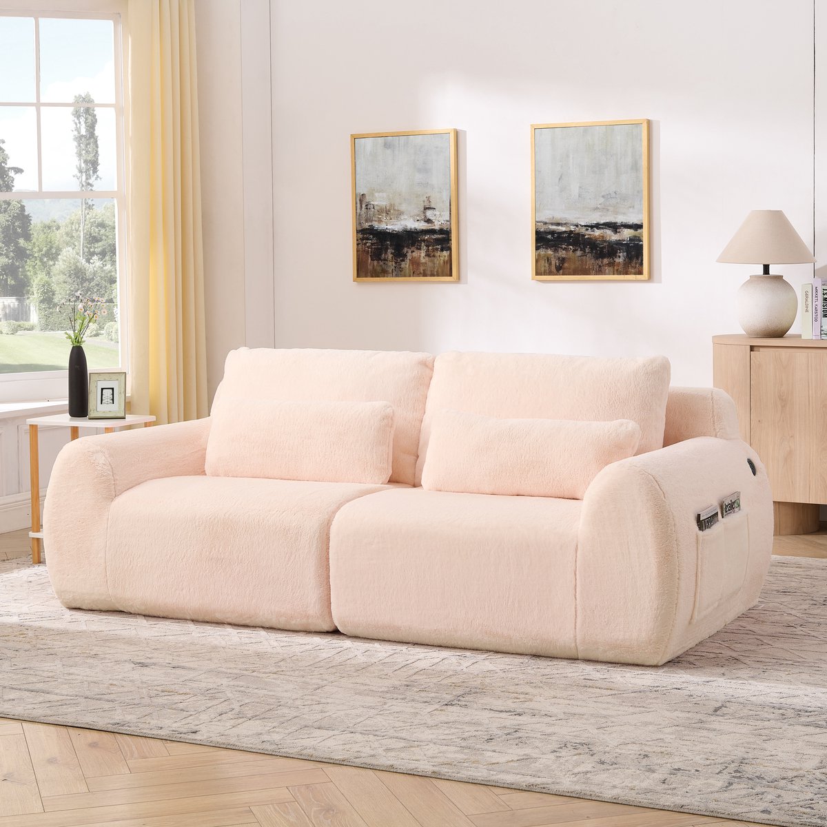 REDOM - 2-Zitsbank met USB-aansluiting en zijvak - Moderne loungebank voor woonkamer of sl