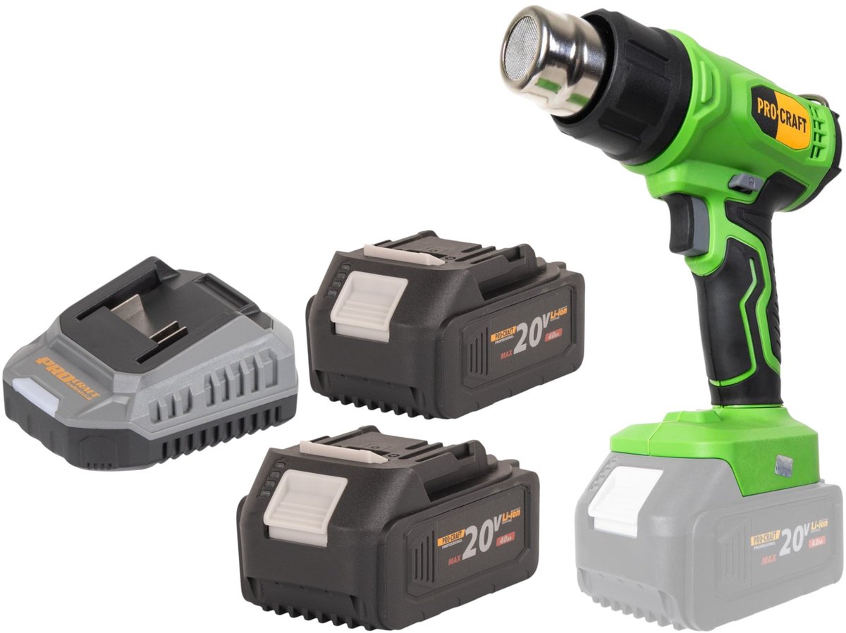 Procraft PH24bb accu-heteluchtpistool 20 V 50 - 550 °C + 2x accu 4,0 Ah + oplader