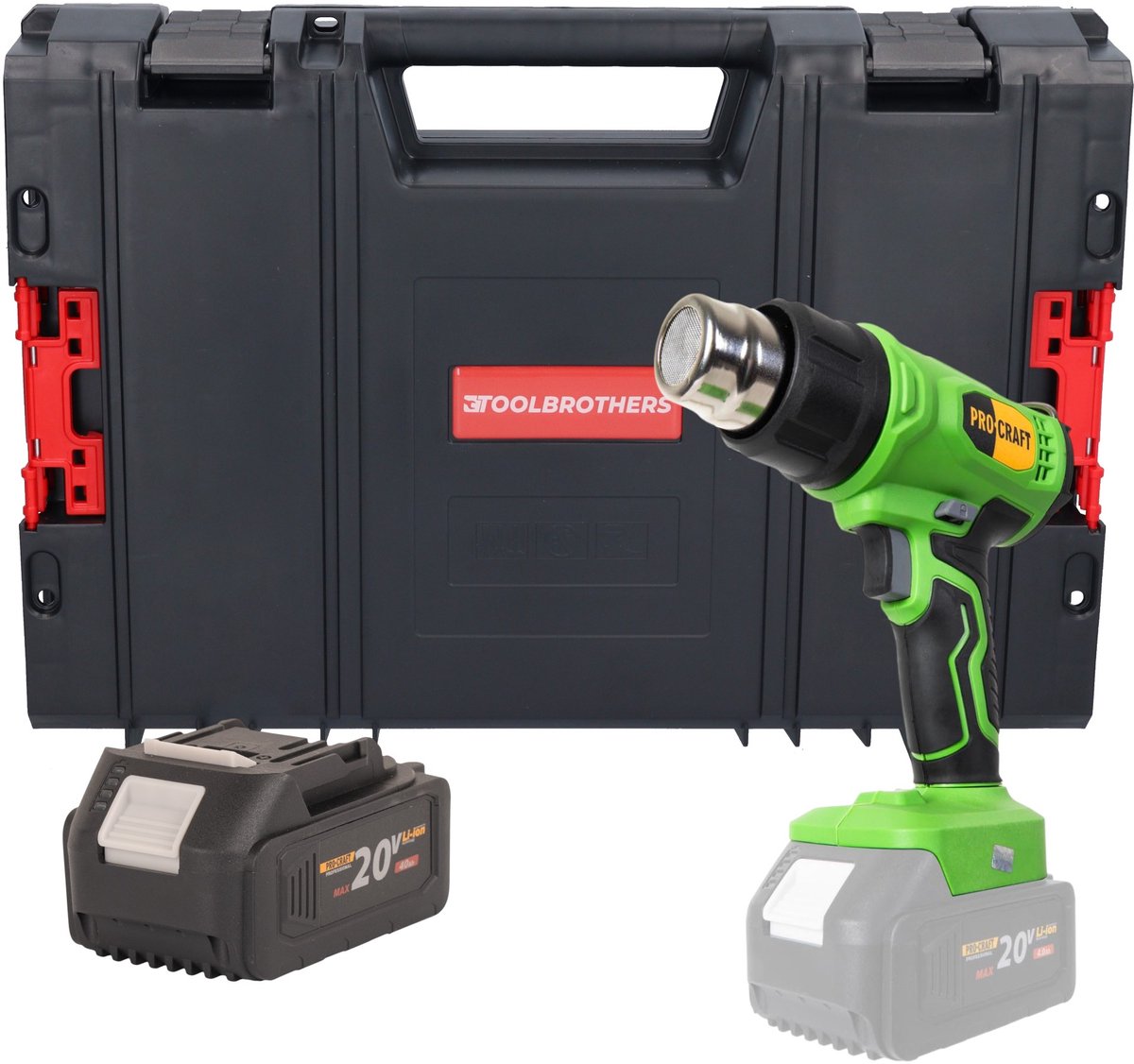 Procraft PH24bb accu-heteluchtpistool 20 V 50 - 550 °C + 1x accu 4,0 Ah + RHINO-gereedschapskoffer - zonder oplader