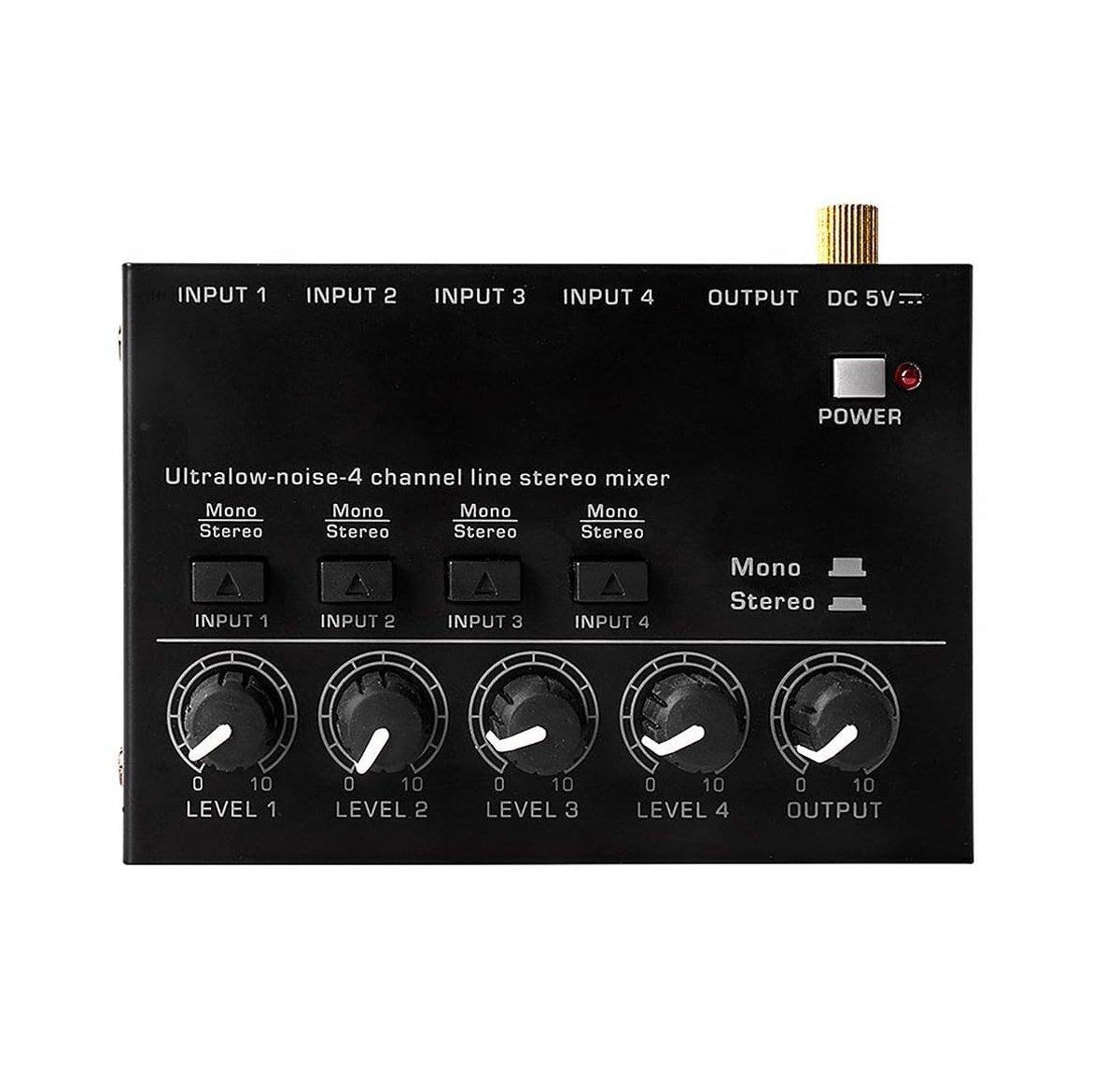 Allecto - 4 Kanaals Audio Mixer - Geluidsarme Mixer - Mini-formaat - Stereo Audio Mixer - Voor Microfoons en Instrumenten