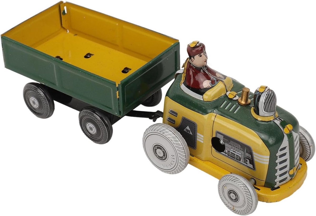 Metalen Loopwagen Speelgoed - Tractor met Kar - Decoratie Thuis - Fijn Handgemaakt Vakmanschap
