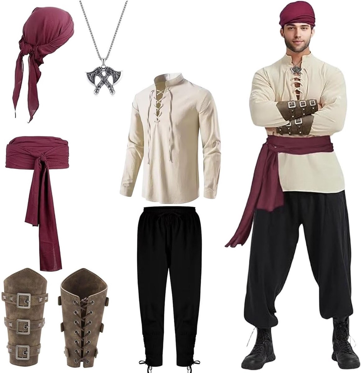 Middeleeuws Piratenkostuum voor Mannen - Renaissance Outfit voor Halloween, Carnaval en Cosplay met Viking Thema