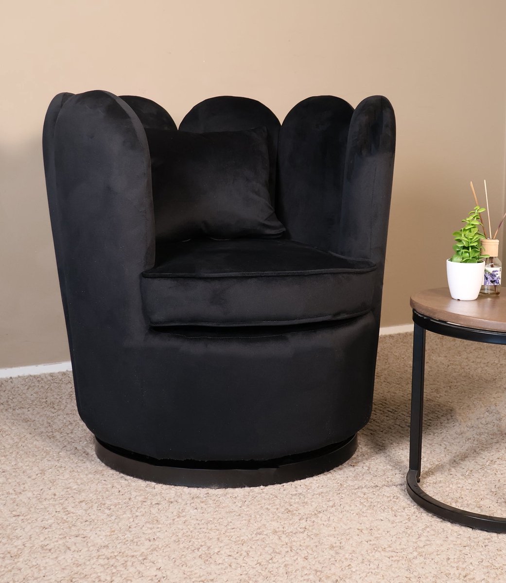 Fauteuil Daphne velvet zwart draaibare fauteuil