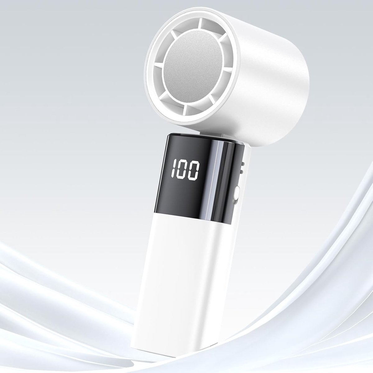 Handheld hogesnelheidsventilator, USB oplaadbaar, turboventilator voor buiten, draagbare ventilator, instelbare snelheid, wit.
