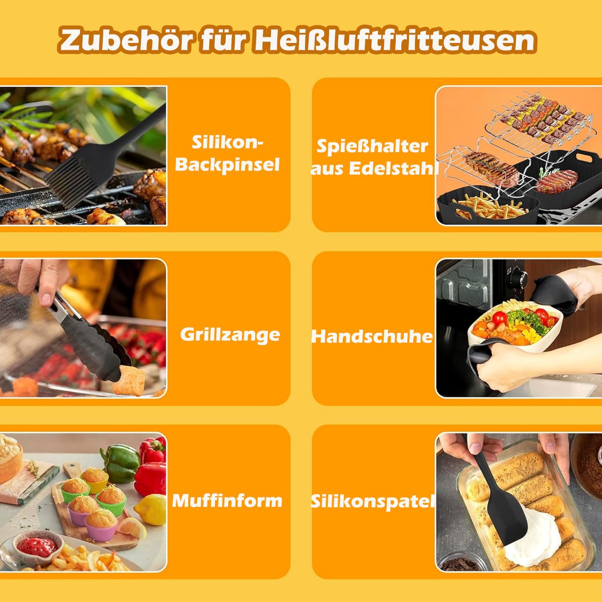 Airfryer accessoires voor Philips Dual Basket 3000/5000 Serie – 28 delig – geschikt voor 3L & 6L – BPA-vrij siliconen – 304 roestvrij staal – grillrek – spiezen – vaatwasserbestendig – inclusief muffinvormpjes — afbeelding 2