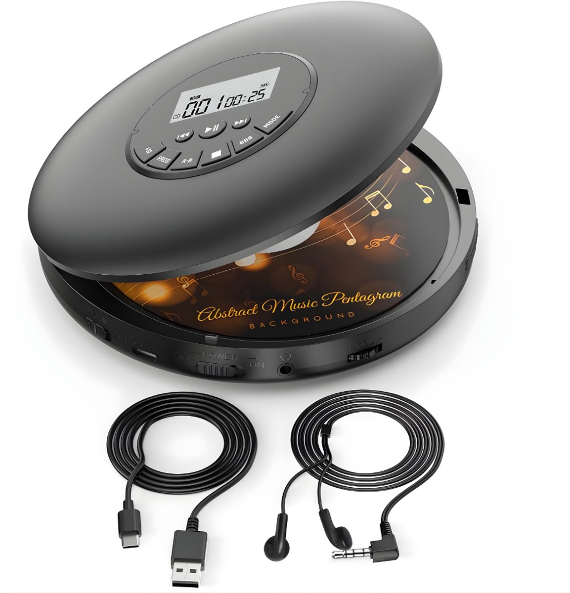 RUX® CD Speler - Draagbare CD Speler - Portable CD Speler - Zwart - 21cm x 17cm x 4cm