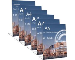 carmdering - L-Vormige Acrylen Tafelstandaard - A4 Menuhouder - Reclame Display - Schuin Ontwerp Voor Zichtbaarheid - Stabiele 8 Cm Voet - Ultratransparant Acryl En Kunststof - Krassvast Oppervlak - Veelzijdig In Gebruik - 6 Stuks