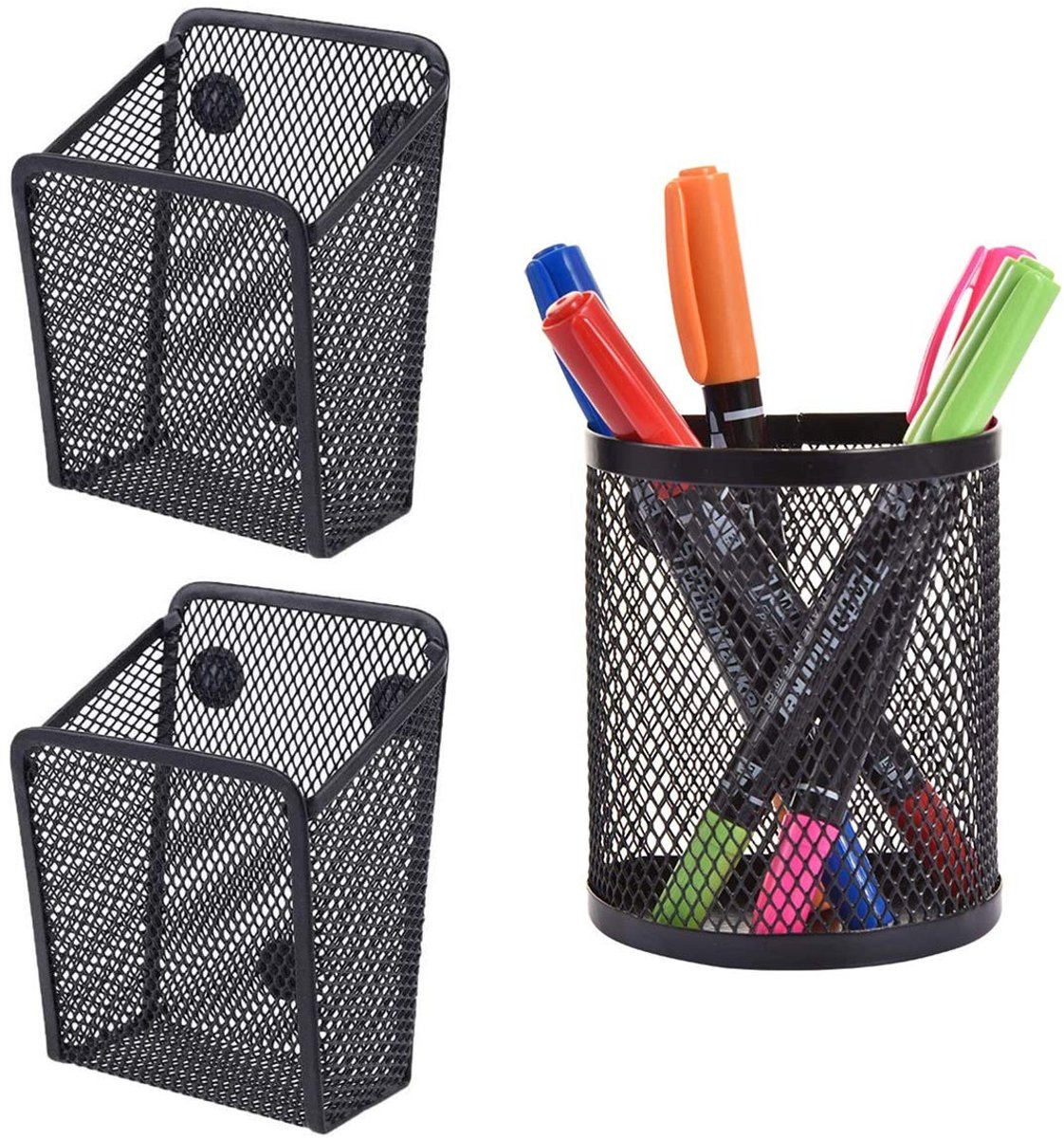Dailygoods - Dailygoody - Magnetische Penhouder - Organisator voor Kantoor - 3 Stuks - Zwart Mesh - Magnetische Organizer - Ideaal voor Keuken en School