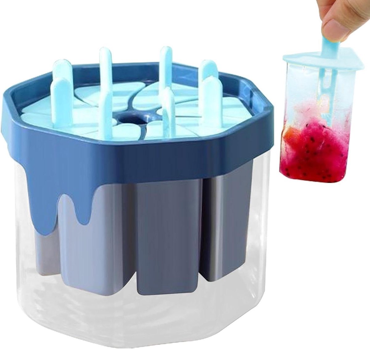 IJs lolly vorm - Vriezer bakjes - Zomerse traktaties maken - Geïntegreerd drupbakje - 8 ijslollys per keer - Blauw