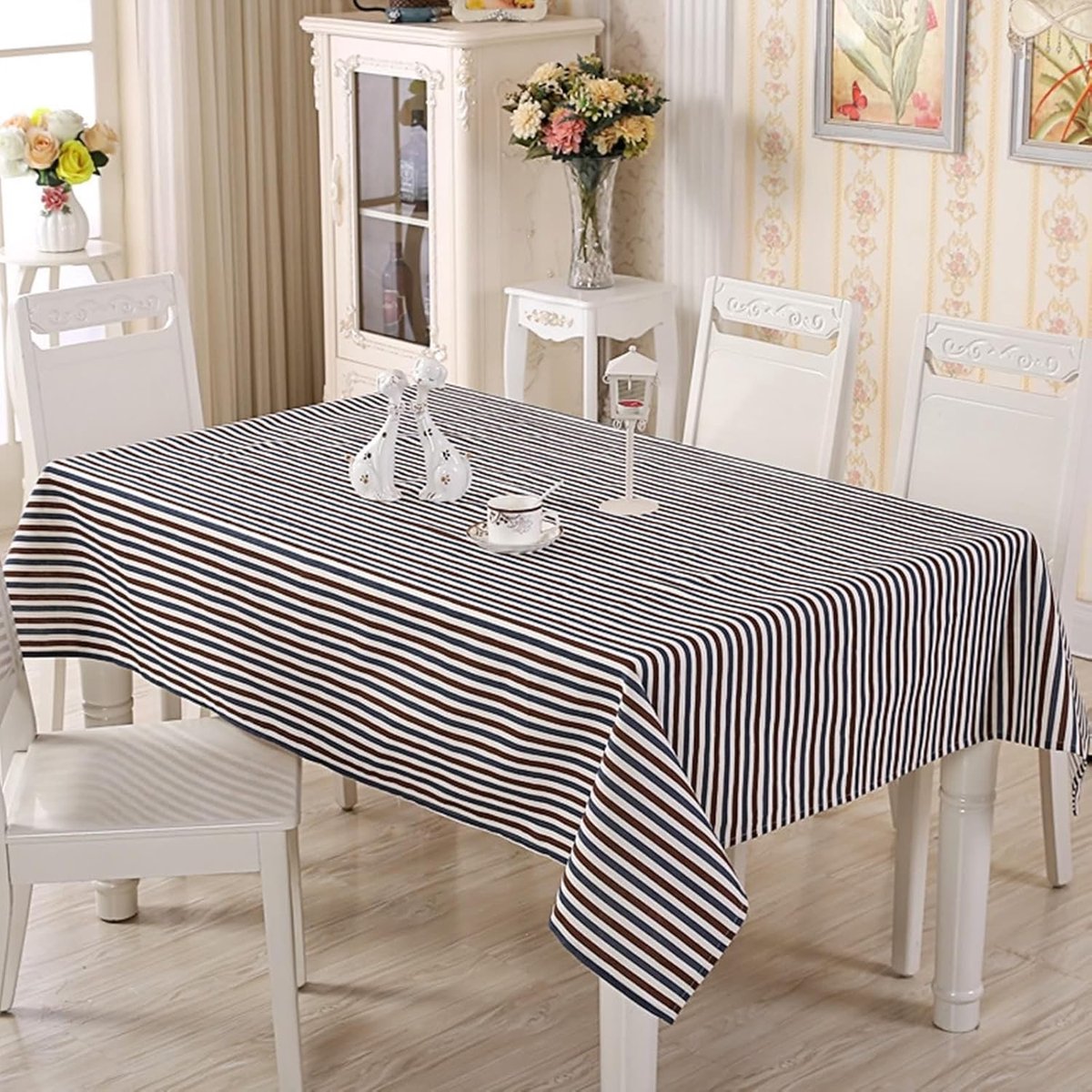 Tafelkleed Katoen - Afwasbaar Kleed - Eettafel Decoratie - Gestreept Design - 130x180 cm - Blauw