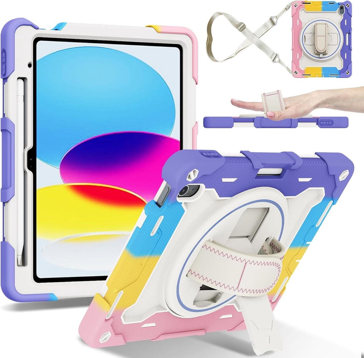Tablet Beschermhoes - Robuuste Case - Veilig Transport - 360° Draaibare Handriem - 11 inch - Roze