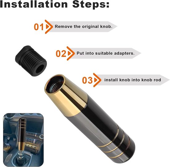 Auto Universele 9 Cm 13 18 Aluminium Zwart Goud Pookknop Racing Handmatige Transmissie Versnellingshendel Met Drie Adapter VersnellingspookVersnellingen Schakelhendel(13CM) — afbeelding 3