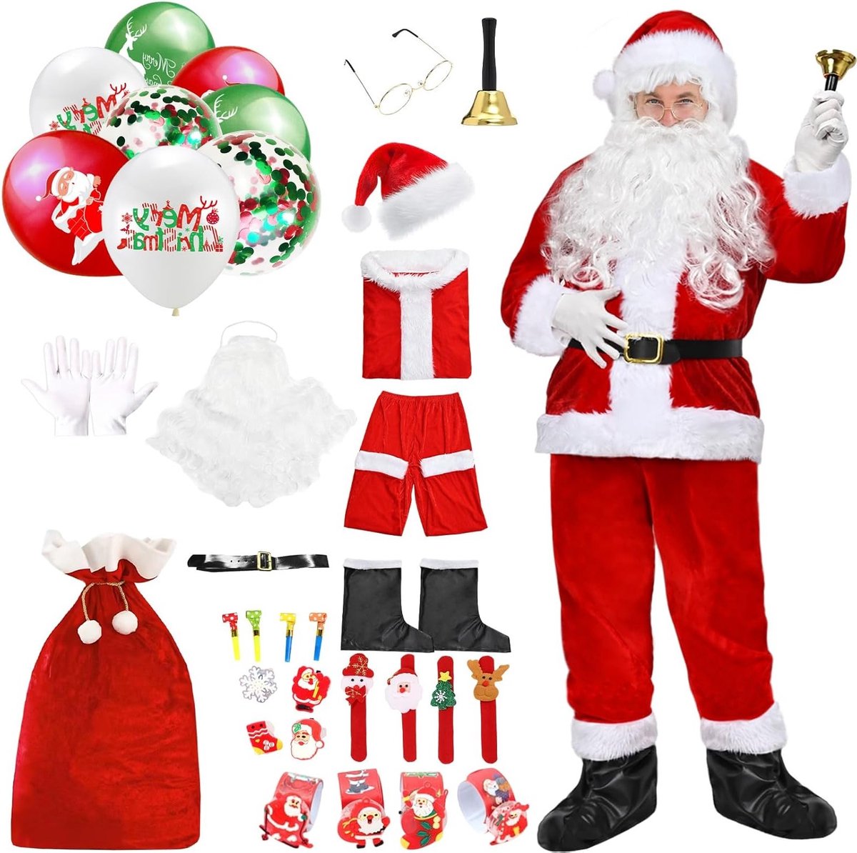 Kerstman Kostuum voor Mannen met Kersttas en Cadeauset, Perfect voor Feestdagen, Cosplay en Kerstvieringen