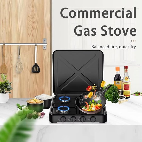 Camping Gasfornuis - Tafelmodel Kookplaat - Buiten Koken - Automatische Ontsteking - 4 Pits - Zwart van Camping — afbeelding 2