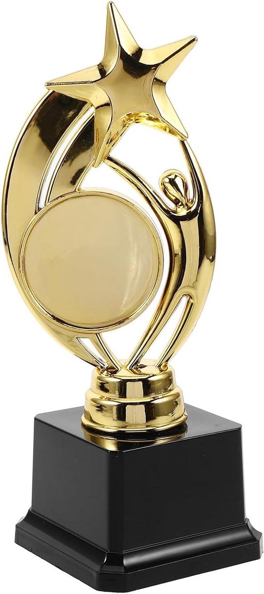 Plastic prijsbeker - Winnaarsbeeldje trofee - Sportwedstrijden belonen - Stabiele plastic voet - 23 cm hoog - Goud