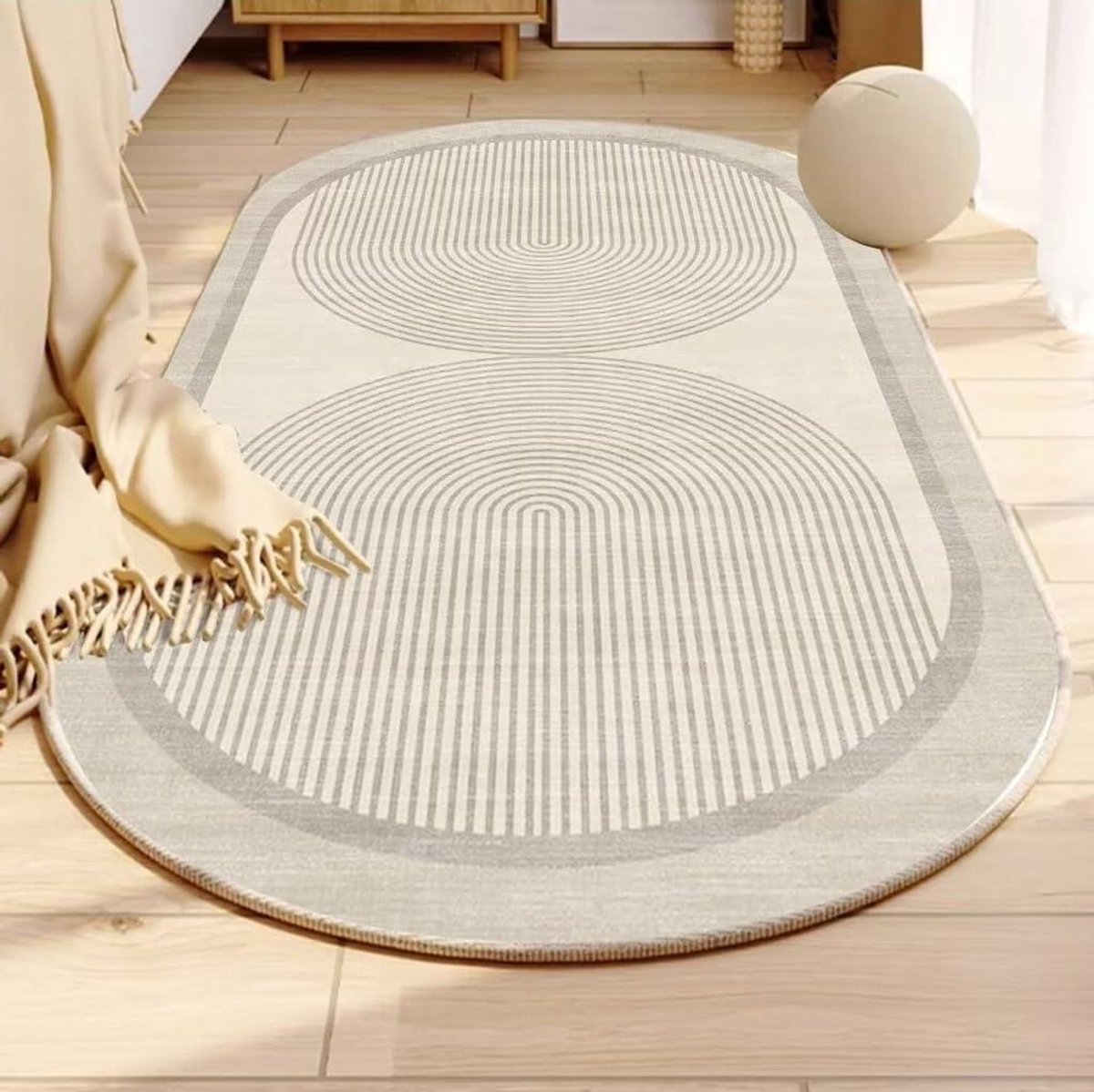Laagpolig Vloerkleed - Binnentapijt Woonkamer - Ruimte Decoratie - Wasbaar Ontwerp - 160 x 230 cm - Beige Grijs