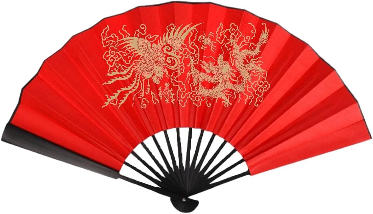 Handvouwventilator - Zijde Ventilator - Dansen en Decoratie - Waterdicht en Scheurvast - 60x33 cm - Rood