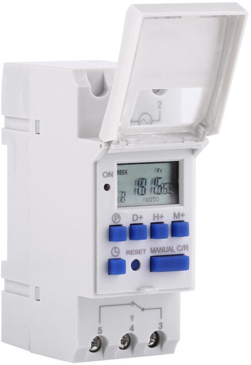 Programmeerbare klokken, timers voor elektrische panelen, programmeerbare LCD-digitale timers, DIN-rail gemonteerde dag-/weektimerschakelaars (AC220V)