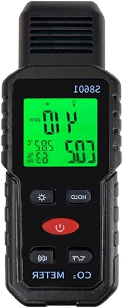 Luchtkwaliteitsmeter - CO2-meter - Binnenklimaat Meten - Waarschuwt bij Hoge Concentratie - 400-5000 ppm - Zwart Rood
