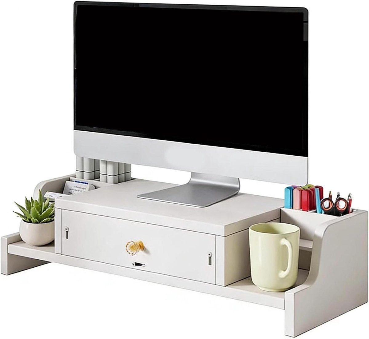 Monitor Verhoger - Computer Standaard - Bureau Organisatie - Met Diepe Lade - 50.5 cm - Wit