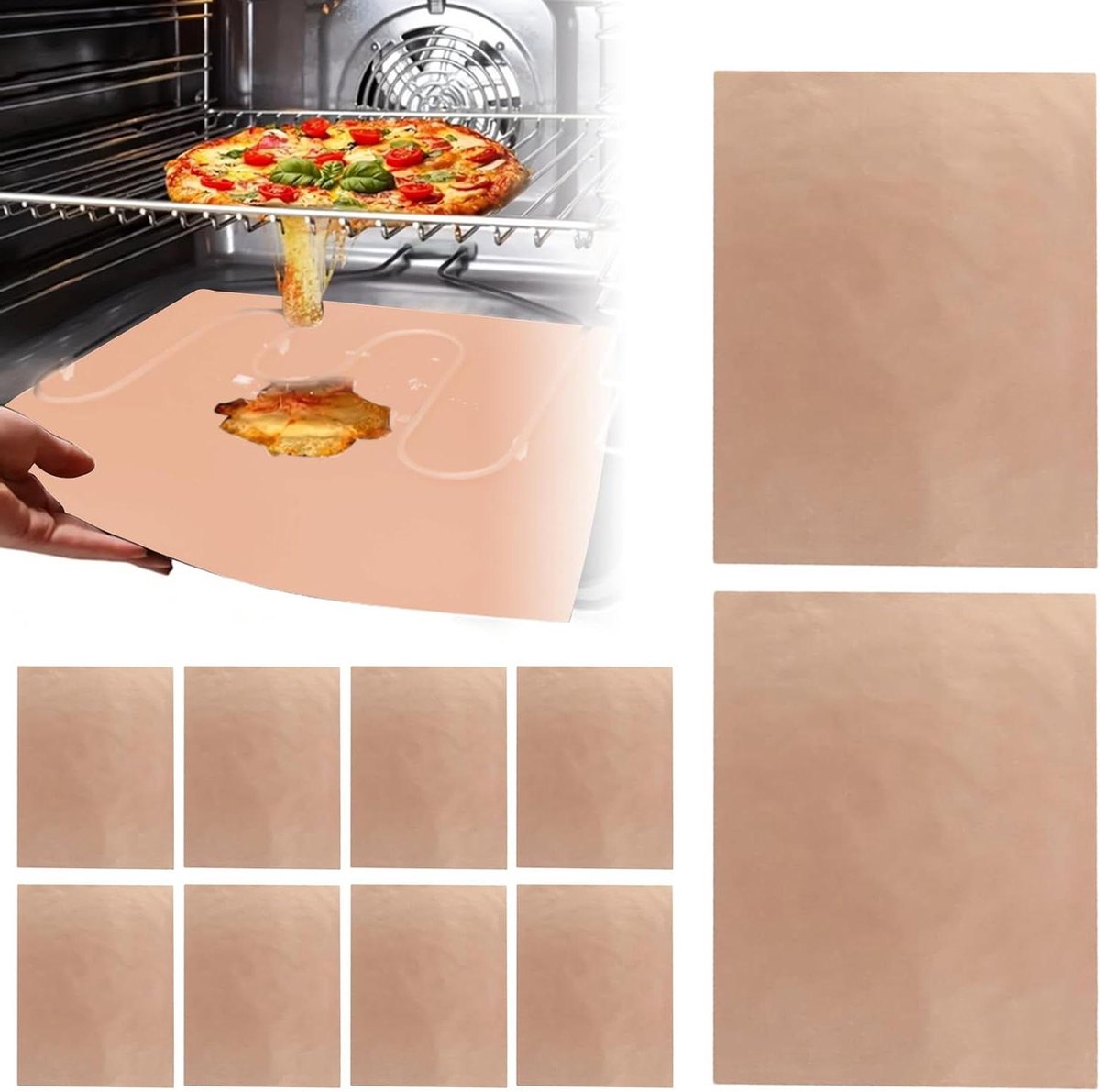 Ovenmatten Set - Bakplaat Beschermers - Veilig Koken - Antiaanbaklaag - 10 Stuks 40x30cm - Bruin