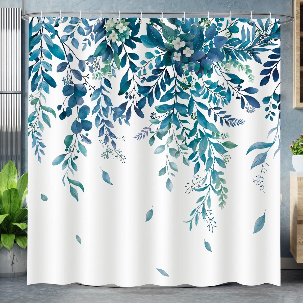 Dailygoods - Eucalyptus Leaf Douchegordijn Waterdicht met Haken 180x180cm