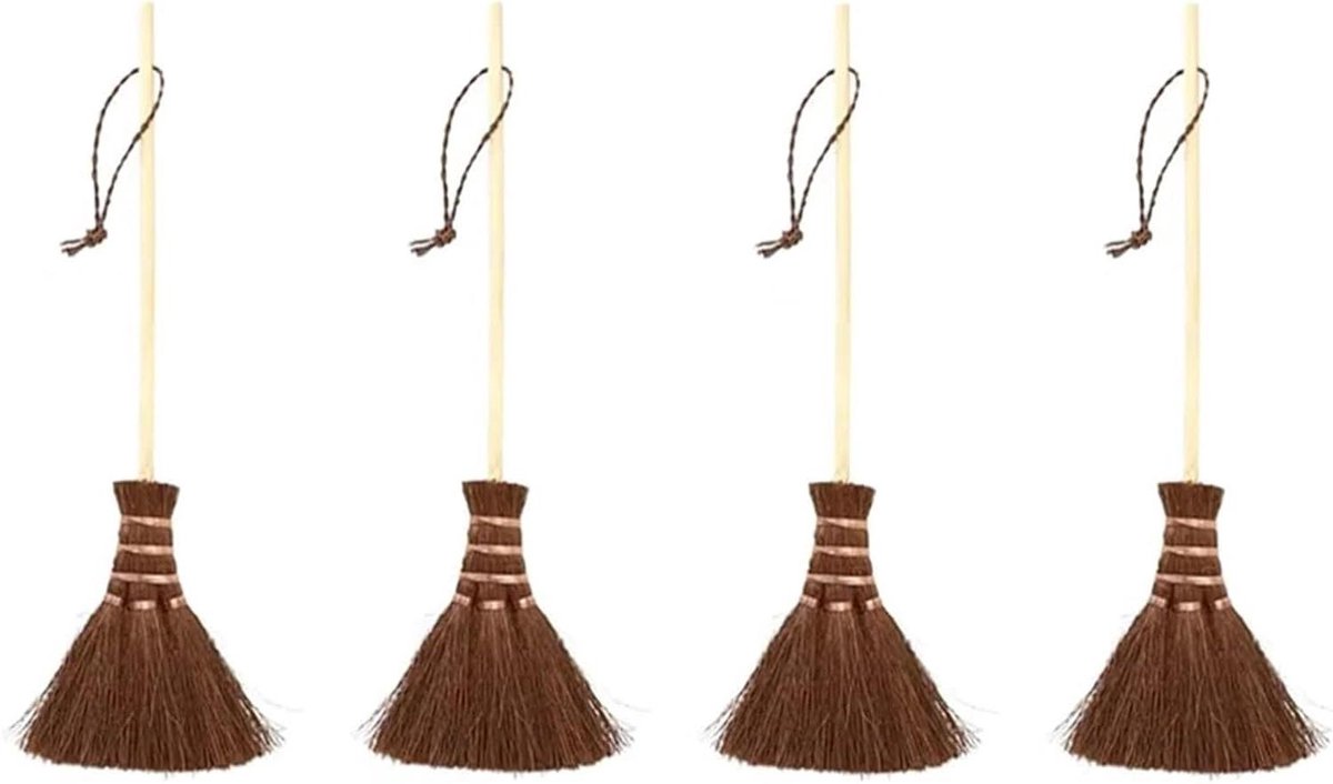 Palmbezem Set - Mini Borstels - Buiten Reinigen - Natuurlijke Materialen - 4 Stuks - Bruin