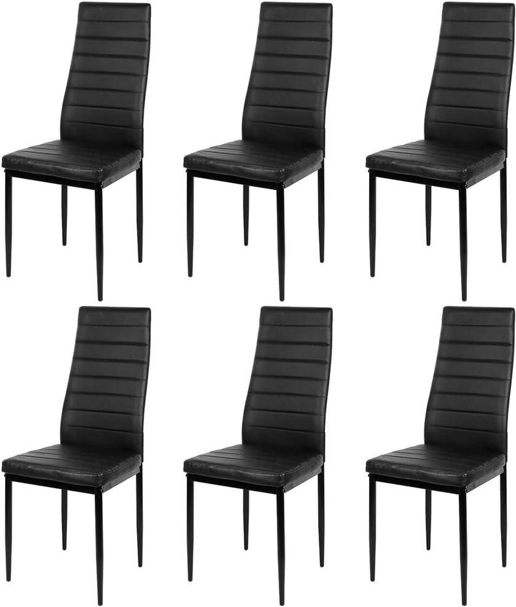 Set van 6 eetkamerstoelen, met rugleuning, keukenstoelen, metalen poten, zwart