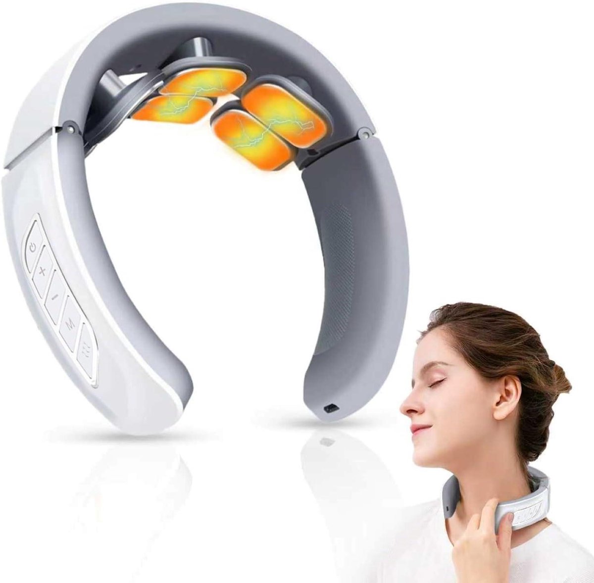 Nekmassage Apparaat - Elektrische Nek Massager - Ontspanning Nek - 6 Massage Hoofden - 15 x 14 cm - Wit