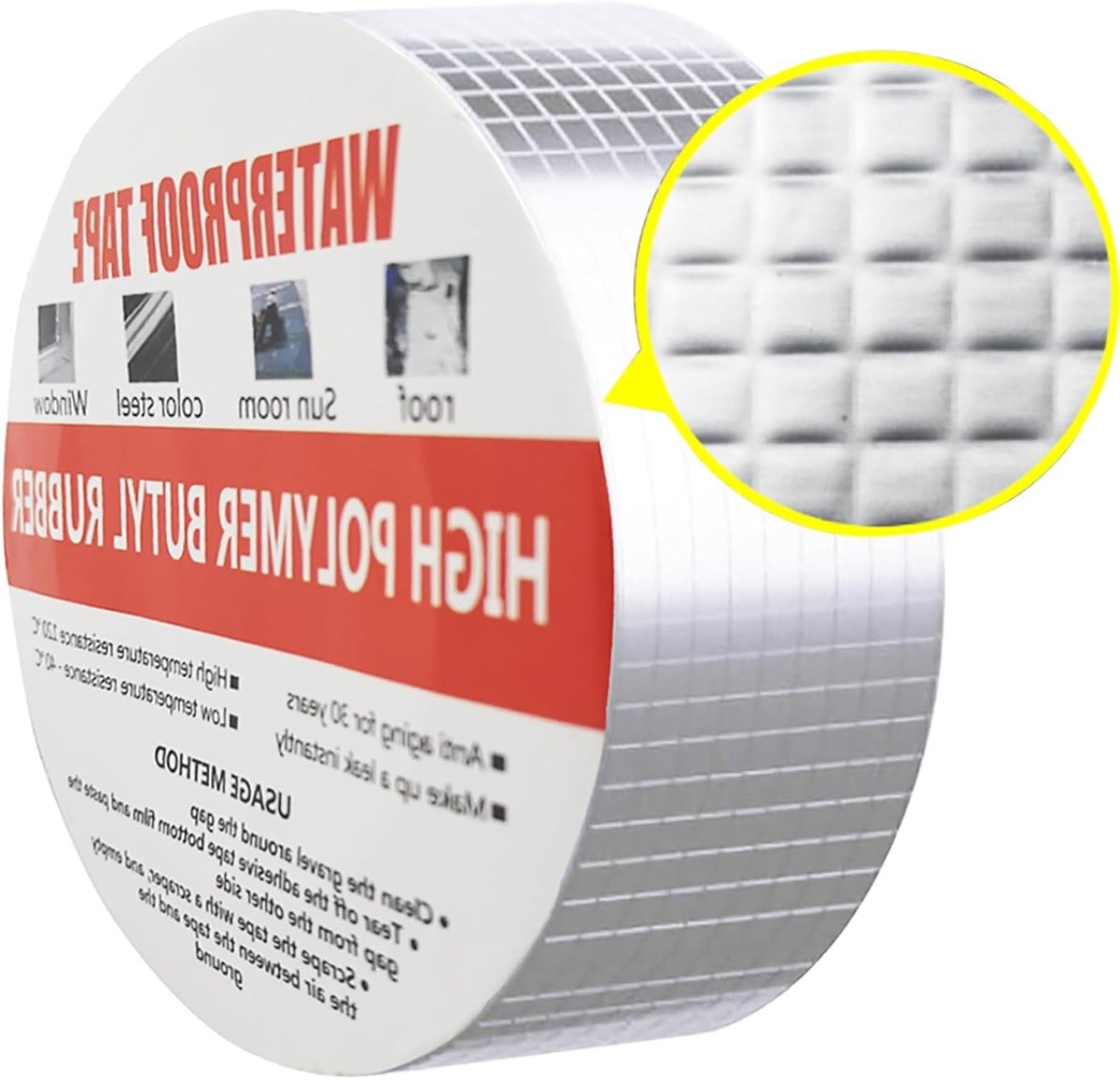 Waterdichte Lijmtape van Butylrubber en Aluminiumfolie, Dikke Sealing Tape voor Daklekkages en Oppervlakte Scheuren, 5 m x 5 cm x 1 mm
