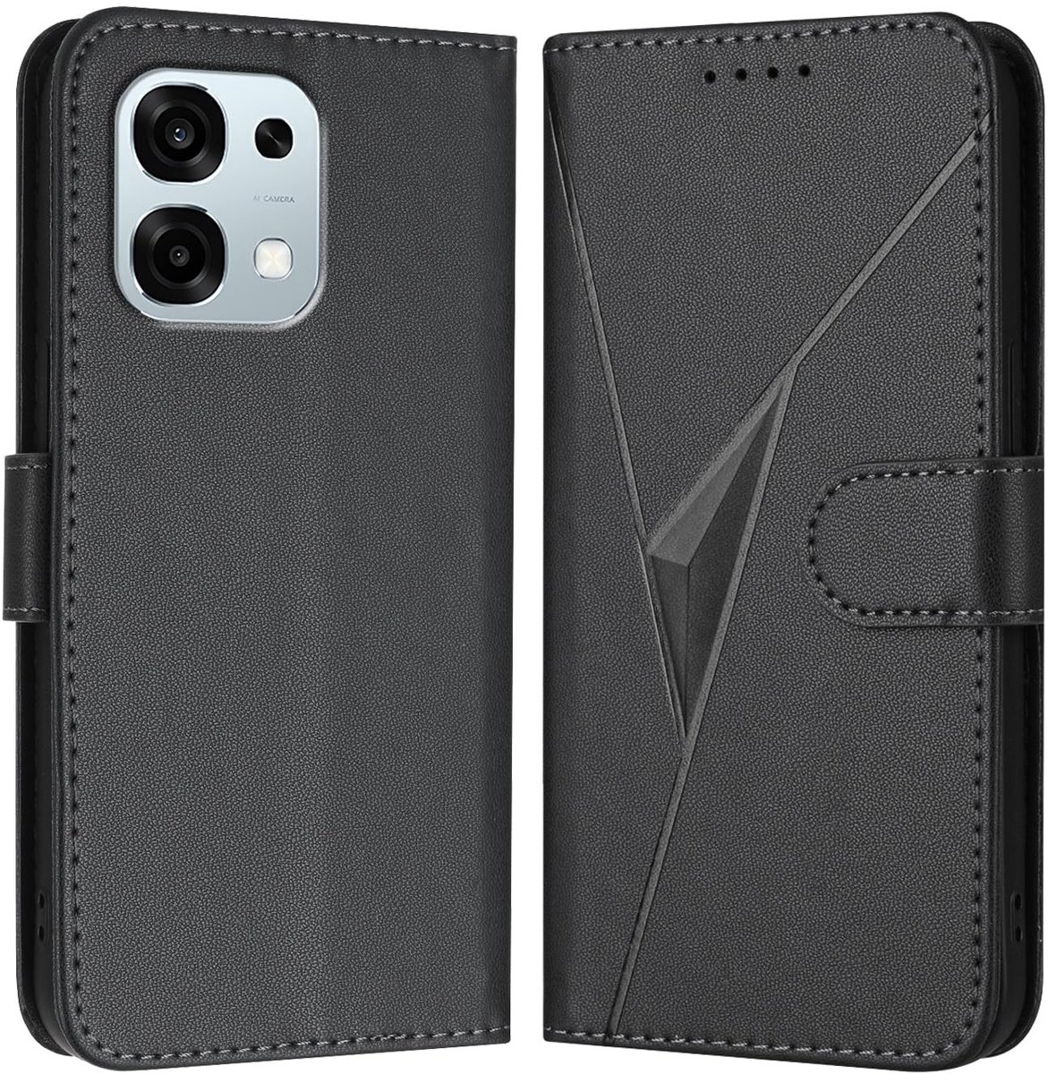 Dailygoods - Leren Portemonnee Hoes voor OPPO A6 Pro 5G - Zwart