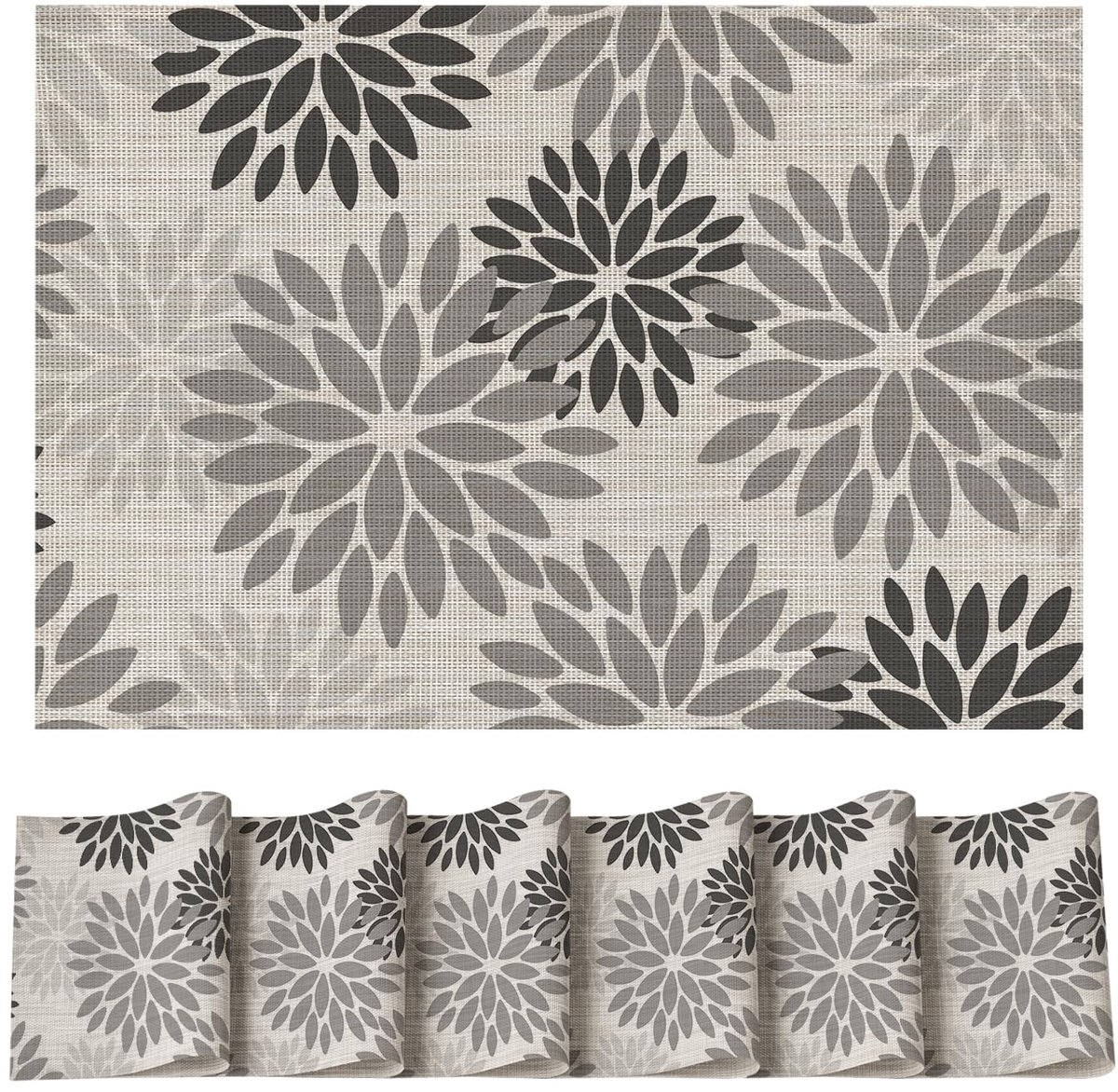 Dailygoods - Set van 6 Vuilafstotende Placemats met Dahlia's