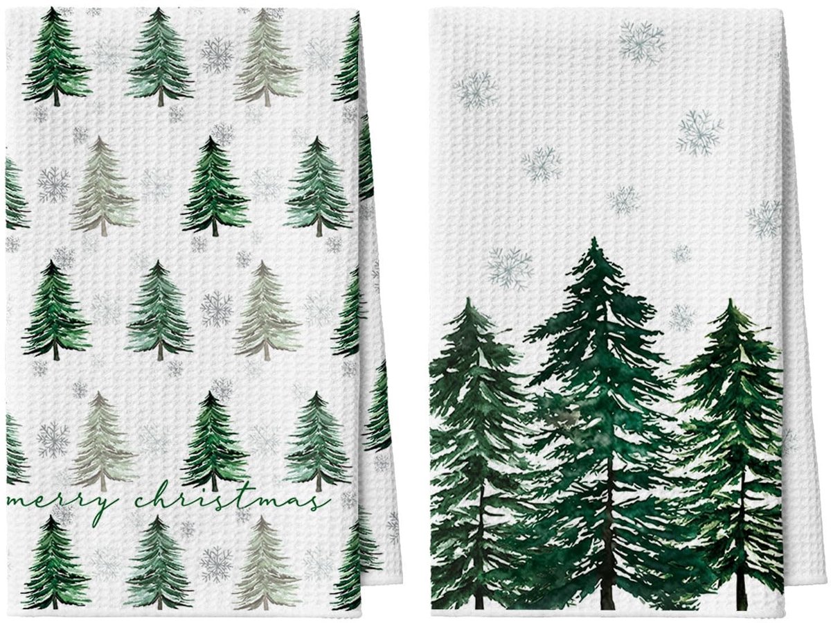 Dailygoods - Set van 2 Microvezel Keukendoeken met Dennen en Sneeuwvlokken